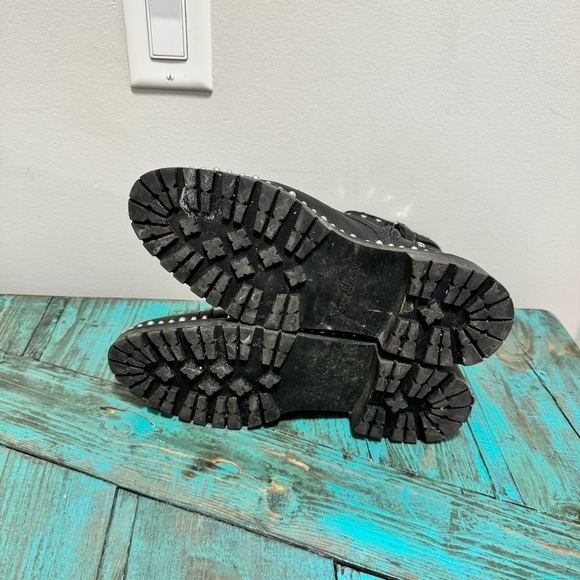 Sam Edelman Jennifer Black Leather Studded Moto Combat Boots Size 9 - Picture 13 of 14